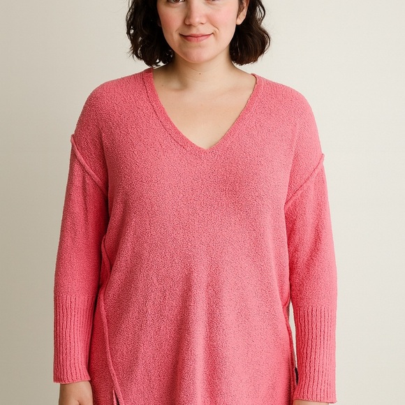 Caslon Bright Pink V-Neck Oversize Sweater X-Smalll - Picture 1 of 8
